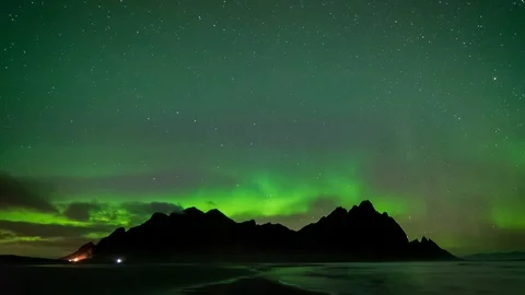 Bright Aurora Borealis Time Lapse Over Stokksnes Stock Footage 126199063