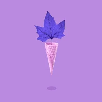 Bright autumn maple leaf in an ice cream waffle cone, seasonal concept Stock Illustration