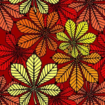 Bright autumn seamless pattern of chestnut yellow and red leaves Stock Illustration