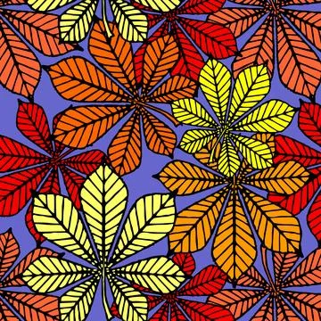 Bright autumn seamless pattern of chestnut yellow and red leaves Ilustración de archivo