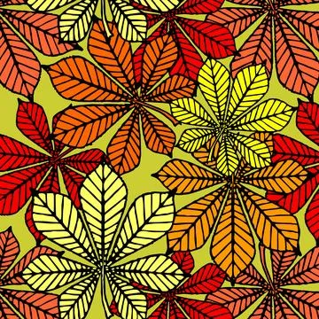Bright autumn seamless pattern of chestnut yellow and red leaves Stock Illustration