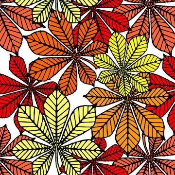 Bright autumn seamless pattern of chestnut yellow and red leaves on a white.. Stock Illustration