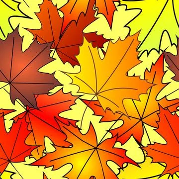Bright autumn seamless pattern of maple yellow and red leaves on a yellow Stock Illustration