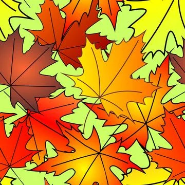 Bright autumn seamless pattern of maple yellow and red leaves on a green Illustrazione stock