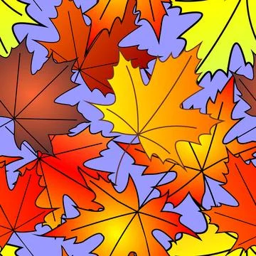 Bright autumn seamless pattern of maple yellow and red leaves on a blue 스톡 일러스트