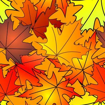 Bright autumn seamless pattern of maple yellow and red leaves on a red 스톡 일러스트