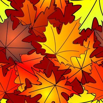 Bright autumn seamless pattern of maple yellow and red leaves on a burgundy.. Stock Illustration