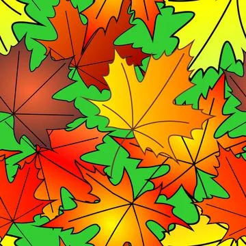 Bright autumn seamless pattern of maple yellow and red leaves on a green ba.. 스톡 일러스트