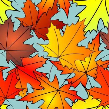 Bright autumn seamless pattern of maple yellow and red leaves on a blue bac.. Stock Illustration