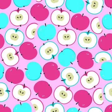 Bright background with apples. Summer seamless pattern with fruits Stock Illustration