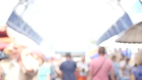 Bright background blurred video of the pavilion in the city market in the summer Stock Footage 103821445