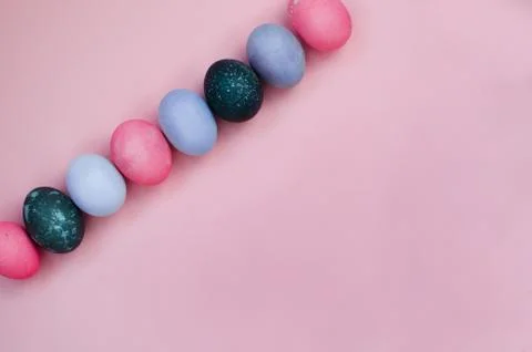 Bright background with colorful Easter Eggs. Copy Space Stock Photos