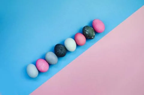Bright background with colorful Easter Eggs. Copy Space Stock Photos