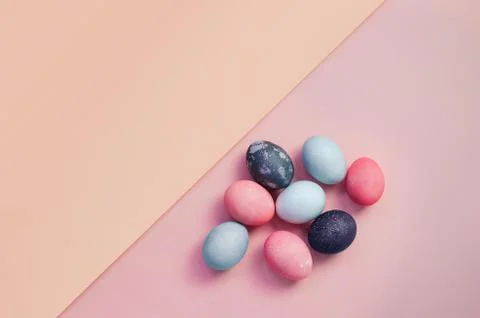Bright background with colorful Easter Eggs. Copy Space Stock Photos