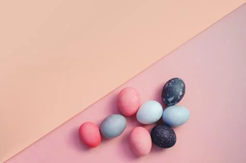 Bright background with colorful Easter Eggs. Copy Space Stock Photos