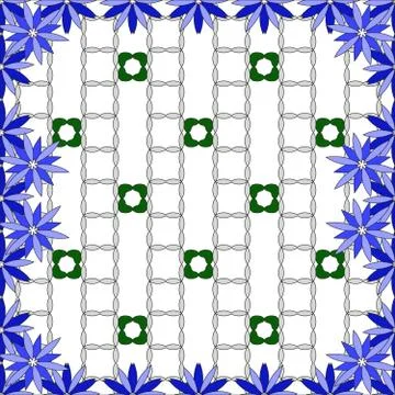 Bright  background image of blue flowers and openwork mesh in th Stock Illustration