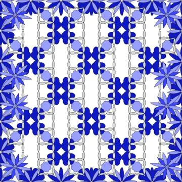 Bright  background image of blue flowers and openwork mesh in th Stock Illustration