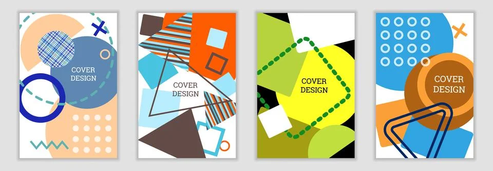 Bright background in Memphis style. Set of geometric cover designs. Fashion.. Иллюстрация