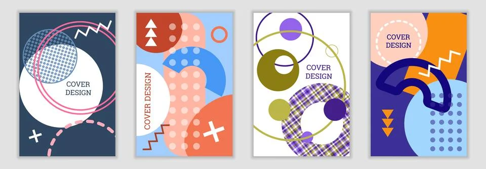 Bright background in Memphis style. Set of geometric cover designs. Fashion.. Stock Illustration