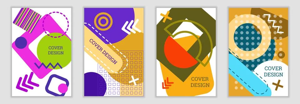 Bright background in Memphis style. Set of geometric cover designs. Fashionable Stockillustratie