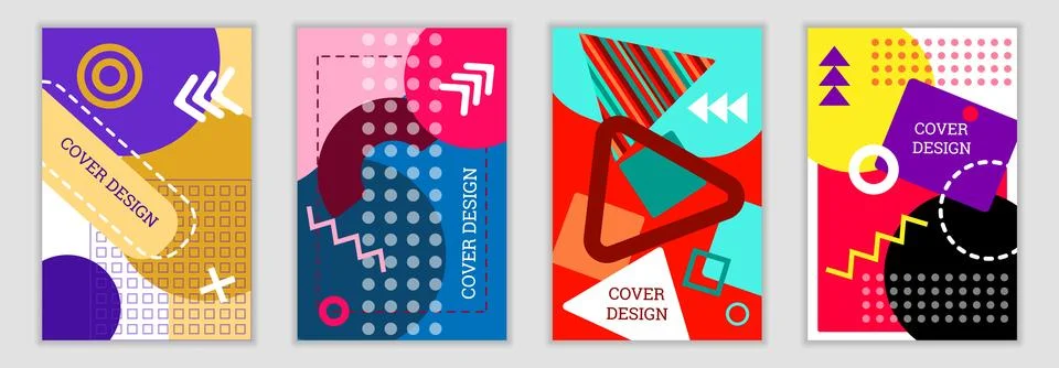 Bright background in Memphis style. Set of geometric cover designs. Fashionable Stockillustratie