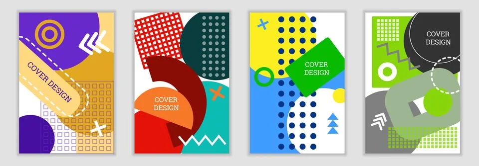 Bright background in Memphis style. Set of geometric cover designs. Fashion.. Stockillustratie
