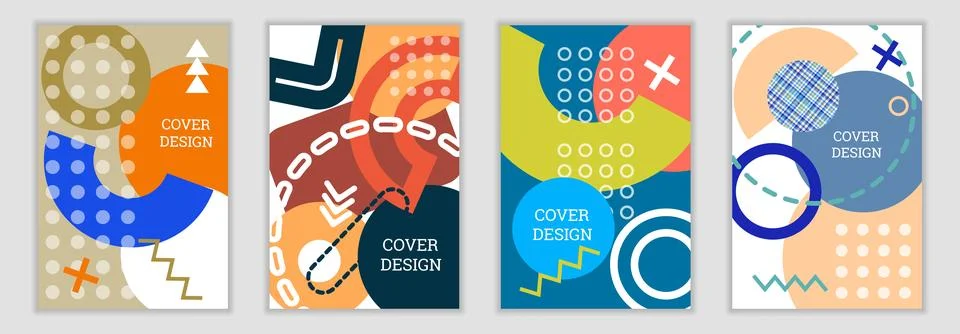 Bright background in Memphis style. Set of geometric cover designs. Fashion.. Stock Illustration