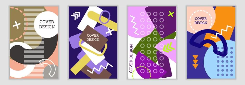 Bright background in Memphis style. Set of geometric cover designs. Fashion.. Stock Illustration
