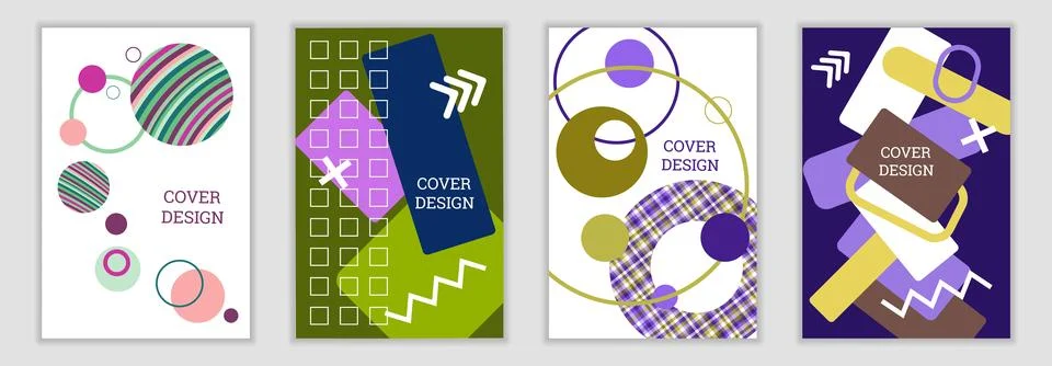 Bright background in Memphis style. Set of geometric cover designs. Fashion.. イラスト素材