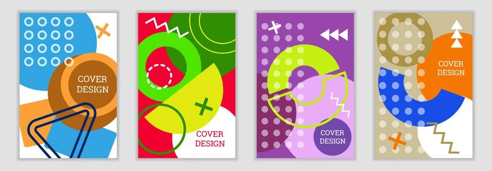 Bright background in Memphis style. Set of geometric cover designs. Fashion.. イラスト素材