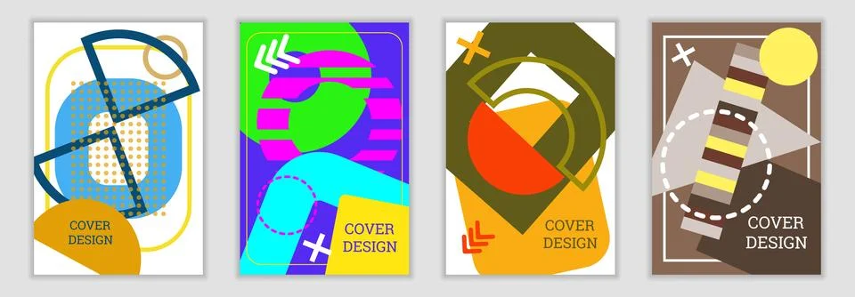 Bright background in Memphis style. Set of geometric cover designs. Fashion.. Stock Illustration