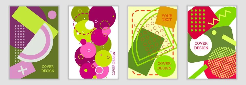 Bright background in Memphis style. Set of geometric cover designs. Fashion.. Stock Illustration