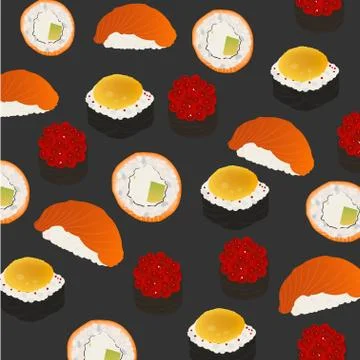 Bright background rolls and sushi on a gray background Stock Illustration