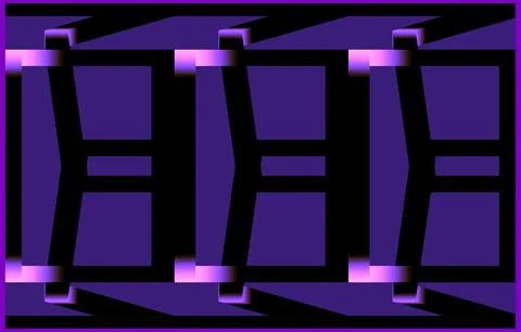 A bright background of rows of unusual geometric elements with a lilac neon g Stock Illustration