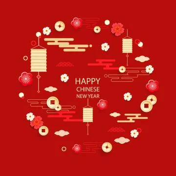 Bright banner with Chinese elements of 2020 new year. Patterns in modern styl Stock Illustration
