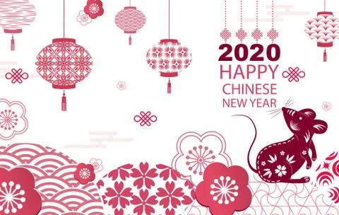 Bright banner with Chinese elements of 2020 new year. Patterns in modern style Stock Illustration