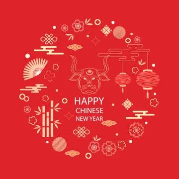 Bright banner with Chinese elements for 2021 New Year. Patterns in a modern Stock Illustration
