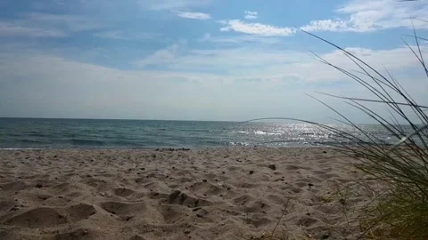 Bright beach scene at Ostseestrand with sand and grass during daytime in Ge.. Stock Footage 340194922