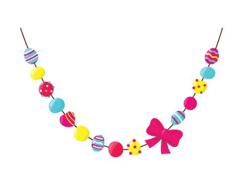 Bright beads with bow isolated on white background. Decorative glossy realist Stock Illustration