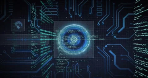 Bright beam sweeping across circle scanner causing code streams accelerating 스톡 동영상 317799819