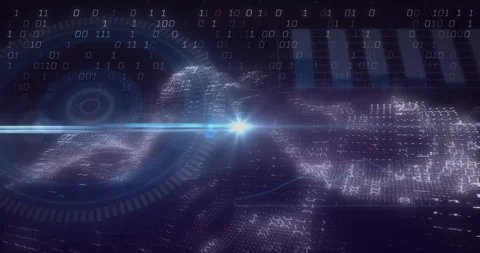 Bright beam sweeping in from left intersecting waveform, boosting binary flow Stock Footage 312656221