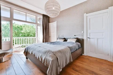 Bright bedroom design Stock Photos