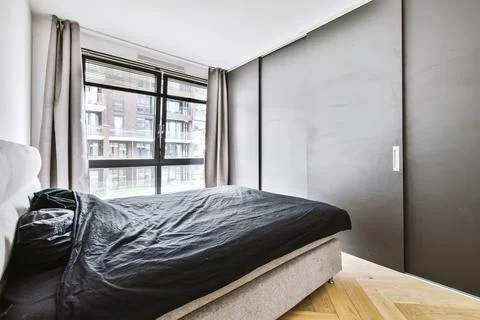 Bright bedroom design Stock Photos