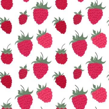 Bright berry pattern featuring assorted raspberries on a white background c.. Stockillustratie