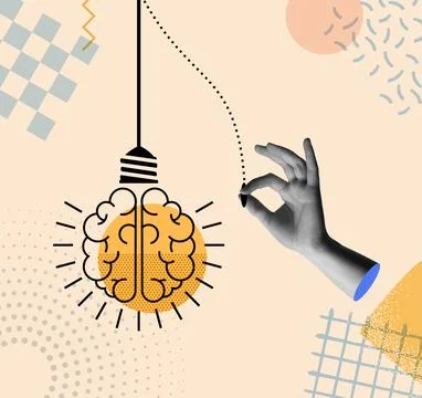 Bright big idea concept in retro collage 90s style vector illustration Stock Illustration