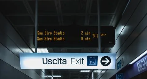Bright billboards indicate the exit of the subway Stock Photos
