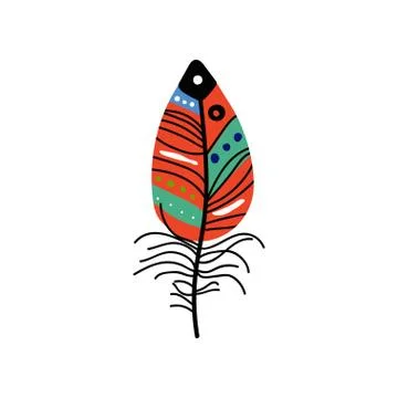 Bright Bird Feather with Colorful Patterns, Beautiful Decoration Element Vector Stock Illustration