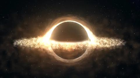 Bright black hole in open space with spinning energy particles, cosmic sphere Stock Illustration