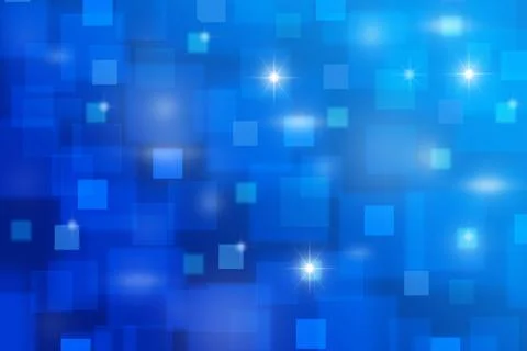 Bright blue abstract background with glowing lights and square shapes Illustrazione stock