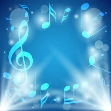 Bright blue abstract background with notes and bokeh - vector Illustrazione stock